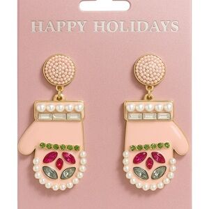 Holiday Mitten Dangle Earrings Pearl Crystal Rhinestone Christmas NWT